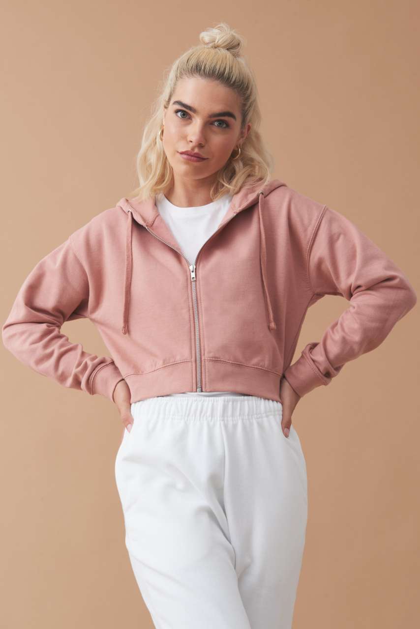 AWDis Damen Hoodie bauchfrei mit RV Bedrucken Lassen